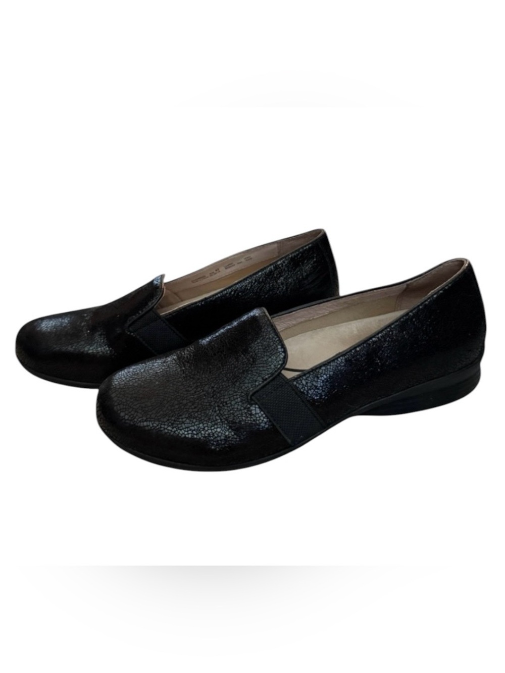 Dansko Addy women’s 40 (9-9.5) crackle black leather slip on loafers